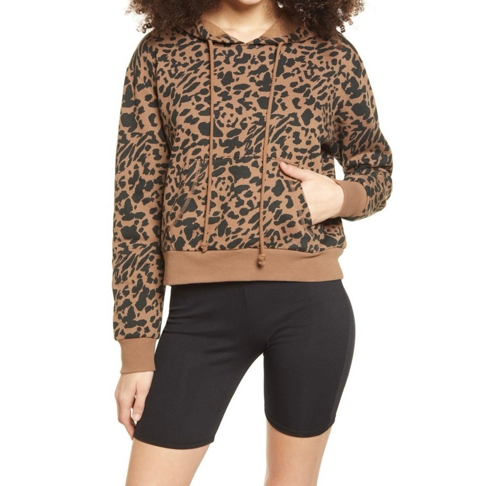 NWT Nordstrom BP Women's Crop Hooded Animal Print Sweatshirt